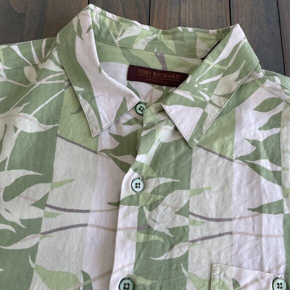 Tori Richard Green White Tropical Hawaiian Lightweight Silk Summer Shirt XL (I8) - Picture 2 of 10